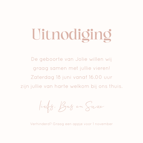 Kraamborrelkaartje voor meisje in oudroze