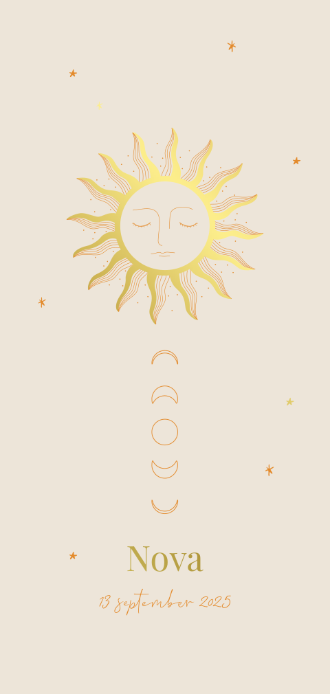 Geboortekaartje meisje met zon uit collectie van Lief Leven