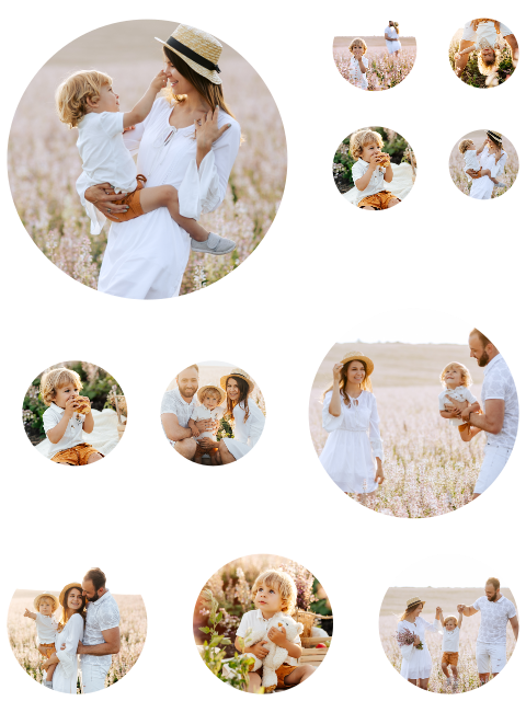 Set van 11 ronde fototegels in diverse maten