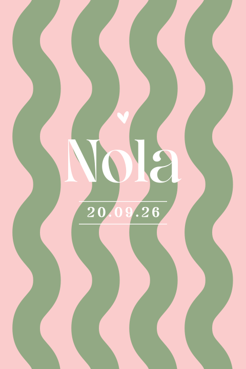 Geboortekaartje met color blocking golven in groen en roze
