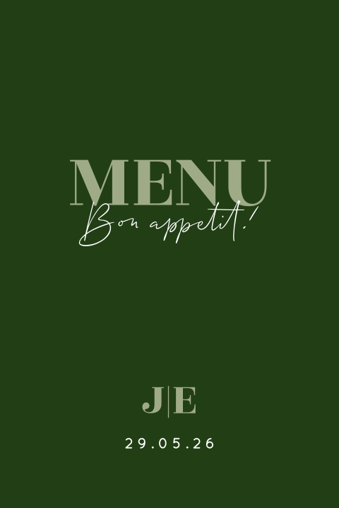 Typografische menukaart met initialen van het bruidspaar