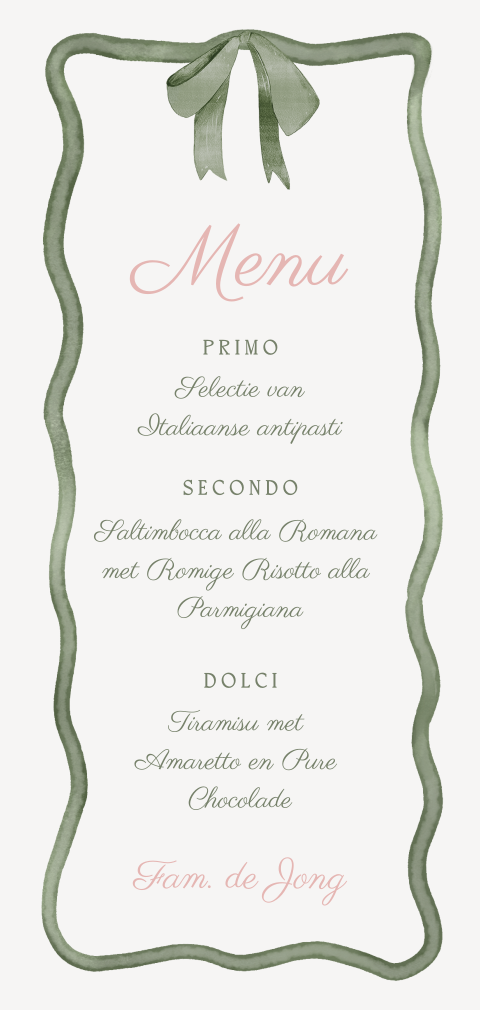 Kerstmenu kaart maken klassiek met groene strik