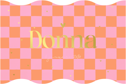Geboortekaartje meisje oranje/roze geblokt met goudfolie