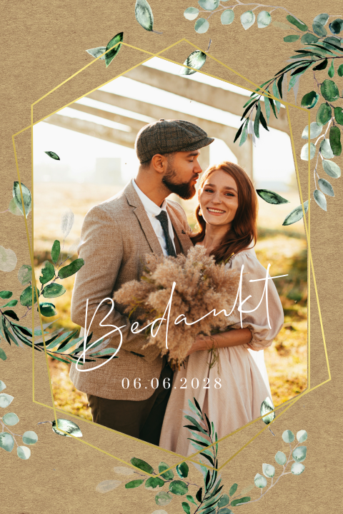 Bedankkaart bruiloft botanisch met foto
