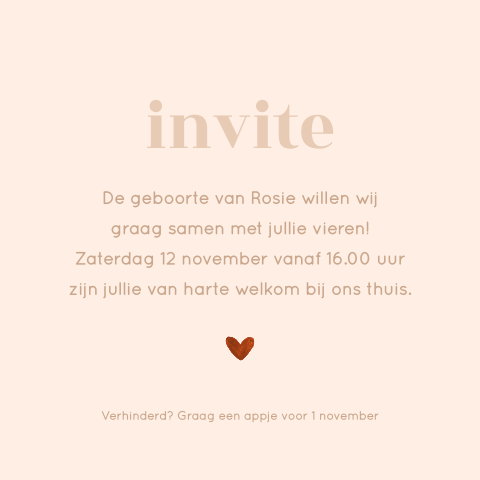 Kraamborrelkaartje roze met hartje