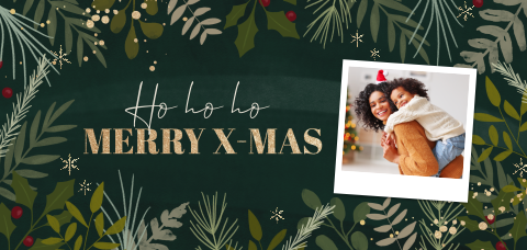 Botanic kerstkaart met polaroidfoto