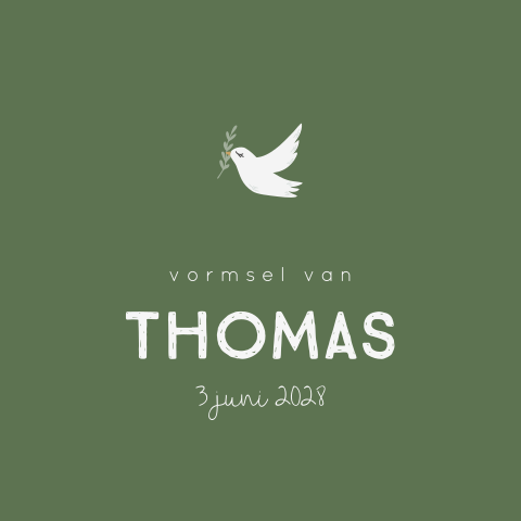Uitnodiging Vormsel in groen met duif