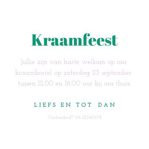Kraamborrelkaartje in colourblocking trend met groen en lila