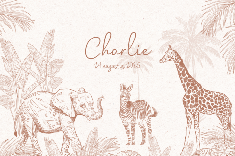Geboortekaartje met jungle illustratie in terracotta kleur