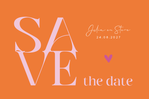 Save the date kaart bruiloft oranje/roze color blocking