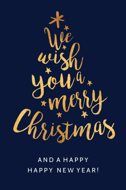 Typografische kerstkaart donkerblauw met goud