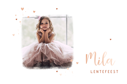 Lieve Lentefeest uitnodiging met roségoud en foto