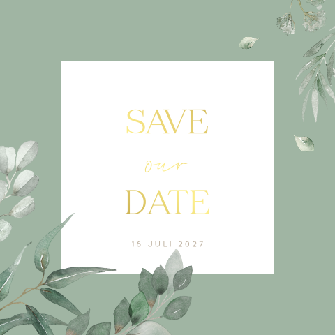 Save the Date bruiloft botanisch met goudfolie