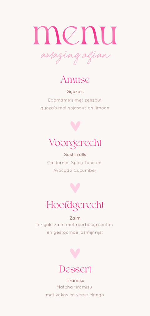 21 diner menu met hoogglans roze letters