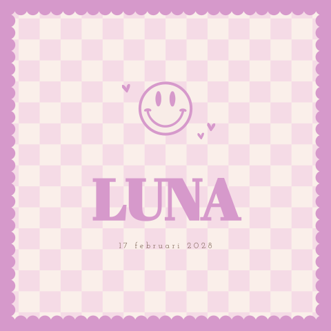 Geboortekaartje trendy in roze met smiley