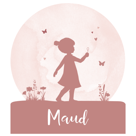 Tuinbord in oudroze kleuren met silhouetje en watercolour