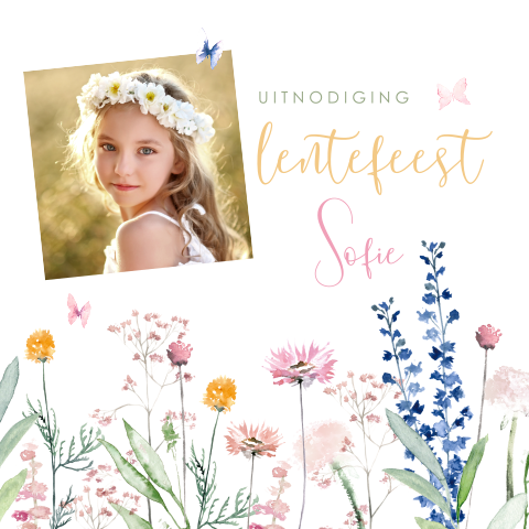 Lentefeest uitnodiging met bloemen en foto
