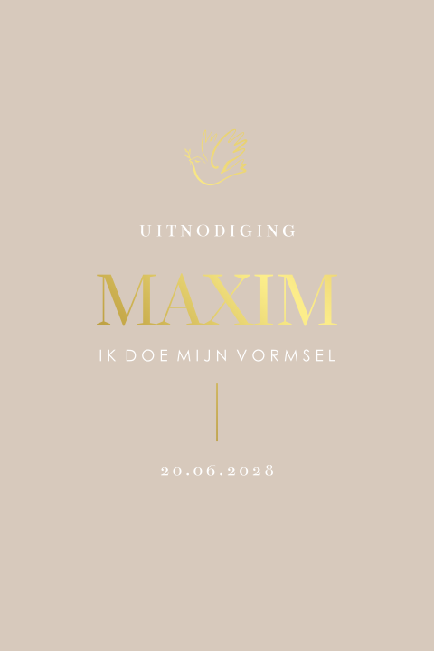 Uitnodiging Vormsel minimalistisch met goudfolie
