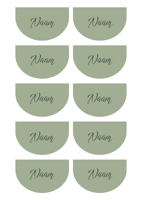 Groene naamkaartjes in halve boog vorm