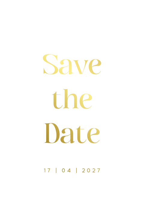 Klassieke save the date kaart met tekst in goudfolie