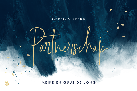 Uitnodiging geregistreerd partnerschap met blauwe verfstrepen