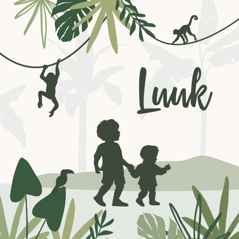 Jungle geboortekaartje voor broertje met silhouetten