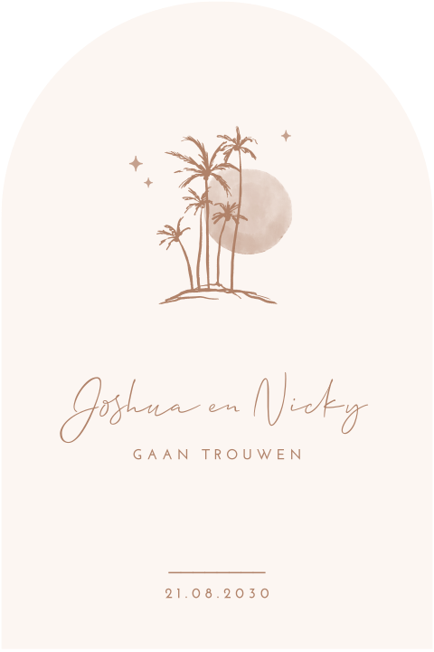 Bohemian trouwkaart met illustratie van palmbomen