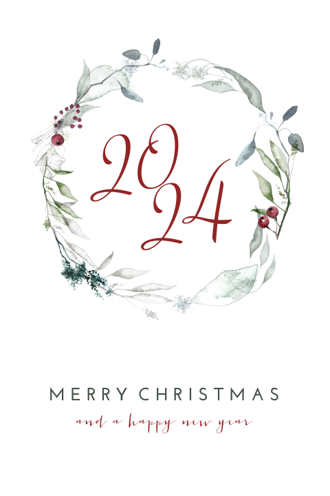 Kerstkaart met watercolour kerstkrans