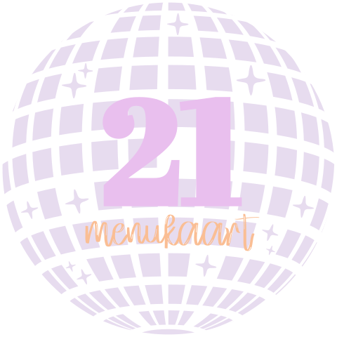 Menukaart 21 diner discobal rond in lila