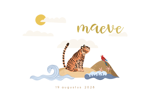 Geboortekaartje avontuurlijk met tijger en goudfolie