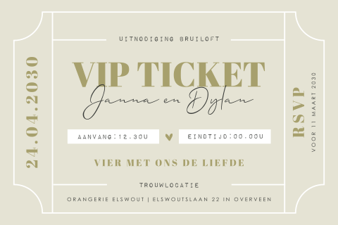 Uitnodiging bruiloft VIP ticket