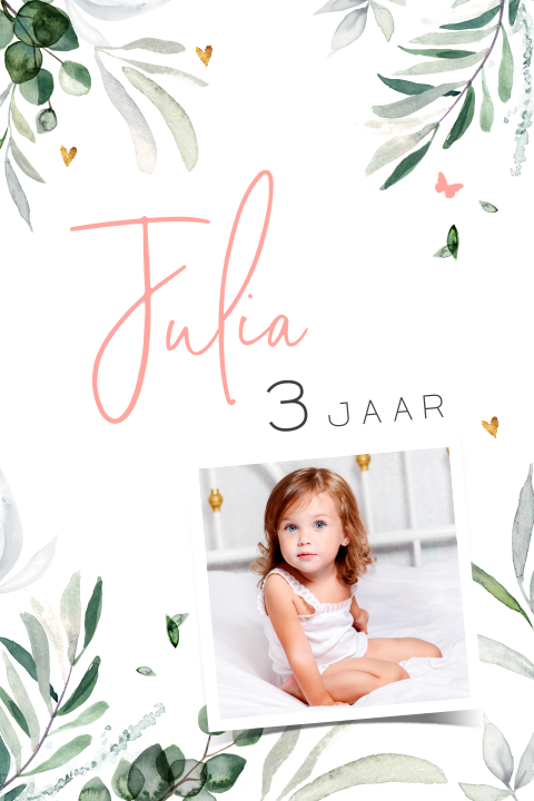 Uitnodiging kinderfeestje in botanische stijl en foto