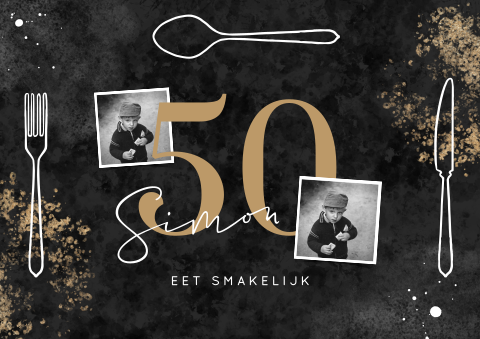 Placemat 50 jaar zwart met gouden details en foto