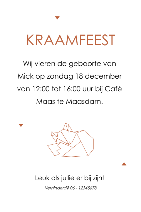 Kraamfeest kaartje met vos