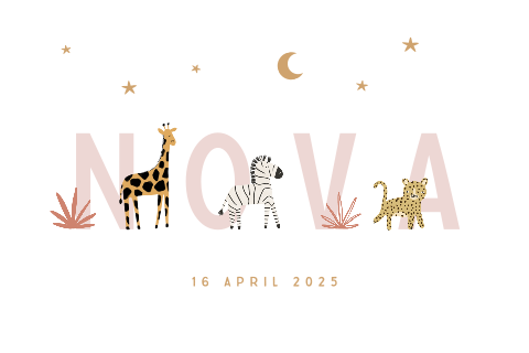 Vrolijk geboortekaartje meisje jungle dieren parade
