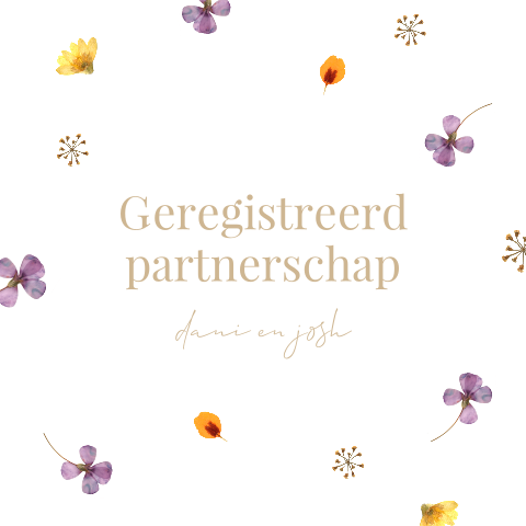 Geregistreerd partnerschap uitnodiging met gedroogde bloemen