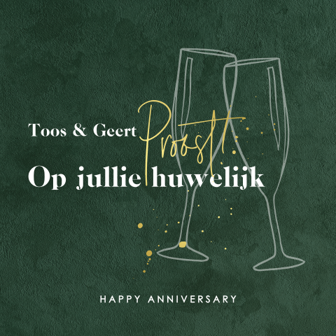 Wenskaart huwelijksjubileum met champagneglaasjes