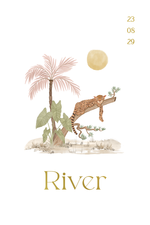 Geboortekaartje jungle met panter en goudfolie