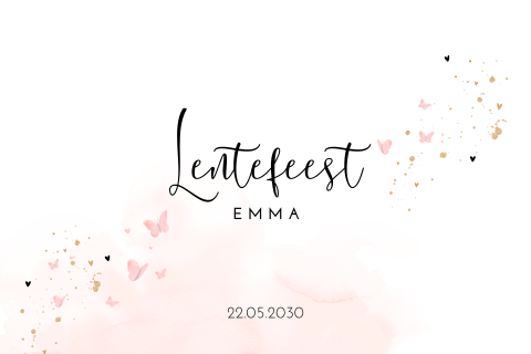 Lentefeest uitnodiging met vlindertjes en water color