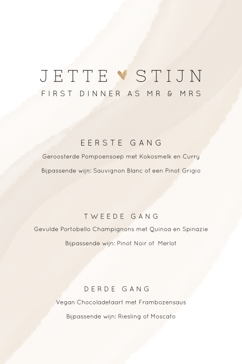Menukaart bruiloft met water color in beige