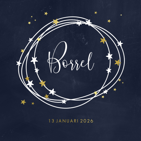 Uitnodiging nieuwjaarsborrel met goudfolie sterren