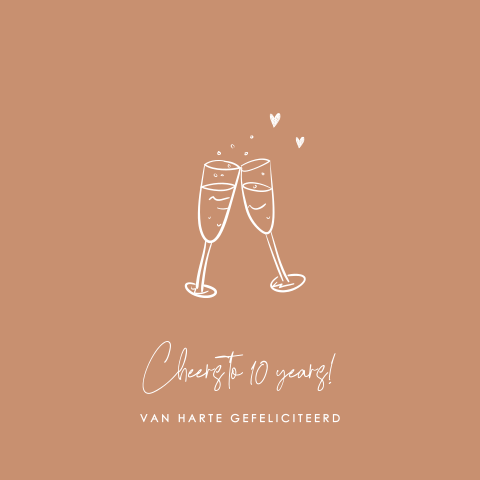 Wenskaart huwelijksjubileum met champagneglazen en hartjes
