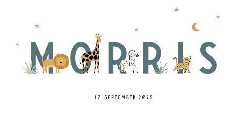 Speels geboortekaartje jongen jungle dieren