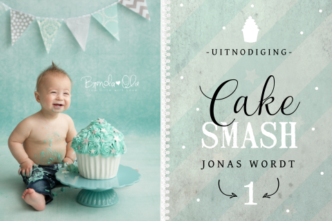 Uitnodiging 1 jaar met leuke cake smash foto