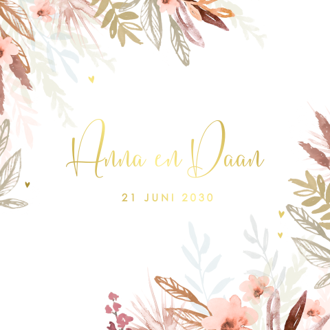 Romantische trouwkaart met watercolor bloemen