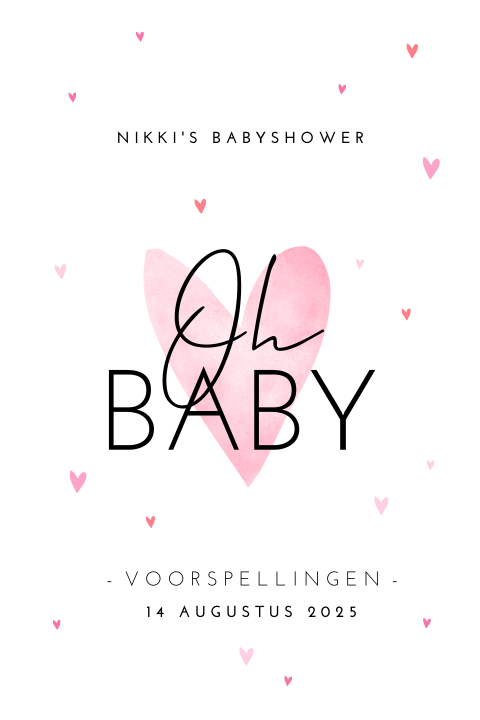 Babyshower invulkaartje voor meisje met roze hartjes
