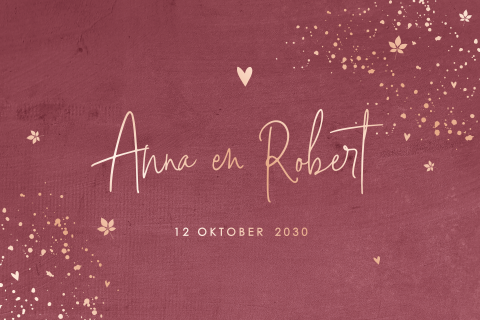 Romantische herfst trouwkaart hart met roségoudfolie