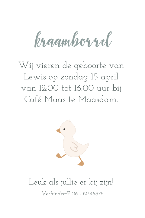 Lief kraamborrelkaartje met eendje