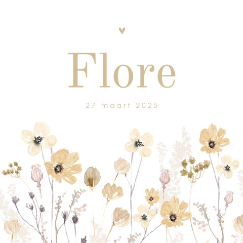 Klassiek geboortekaartje meisje met lieve lente bloemen