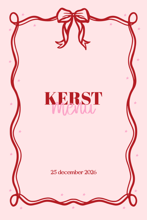 Kerstmenu kaart maken roze met rode strik